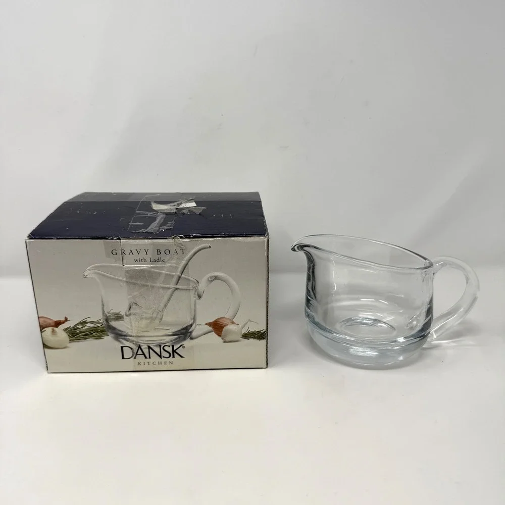 Dansk Kitchen Clear Glass Gravy‎ Boat Heavy Weighted Base Scandinavian Modern